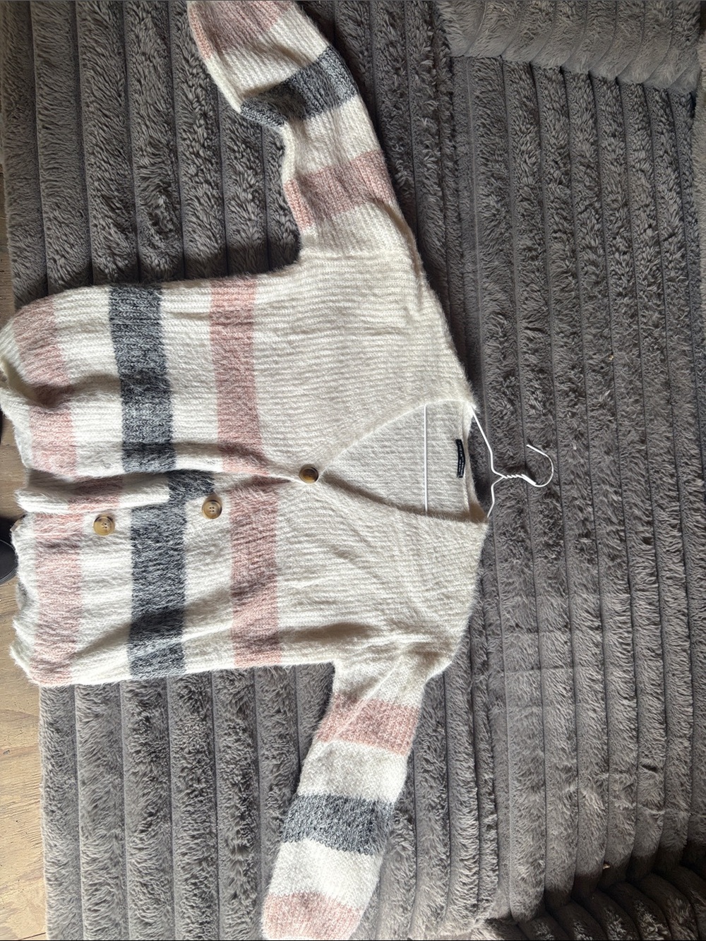 SHEIN Cream Cardigan with Pink & Gray Stripes